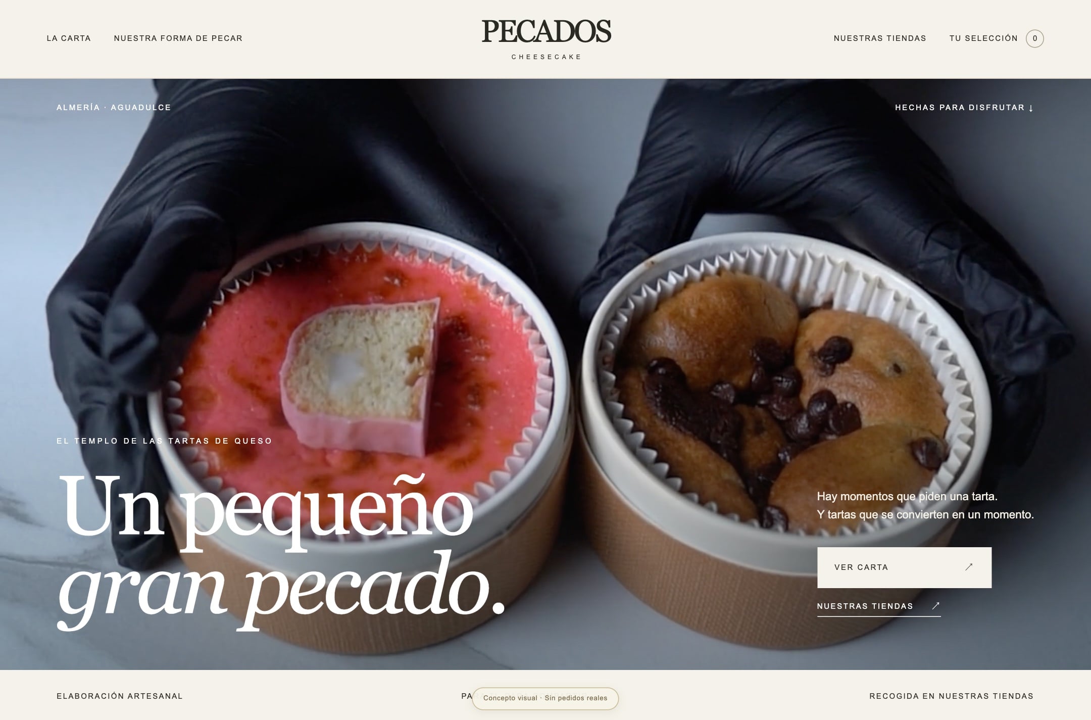 Diseño de la nueva web de Pecados Cheesecake en escritorio